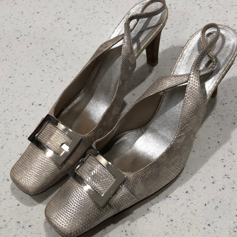 Escada buckle sling back leather heels